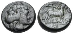 Ancient Coins - Macedon, Thessalonica, c. 187-31 BC. Æ 18mm. Head of Dionysos. R/ GOAT