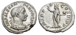 Ancient Coins - Severus Alexander (AD 222-235). AR denarius. Rome. Draped and cuirassed bust. Sol standing