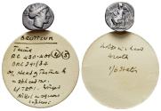 Ancient Coins - ITALY. Bruttium, Terina, c. 420-400 BC. AR Diobol ex-Sir Gerard Clauson (1891-1974) collection with his ticket.