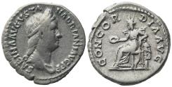 Ancient Coins - Sabina (Augusta, 128-136/7). AR Denarius. Rome, c. 128-134. R/ Concordia seated