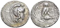 Ancient Coins - Attica, Athens (176/5 BC). AR New Style Tetradrachm. Head of Athena. R/Owl