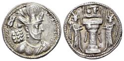 Ancient Coins - Sasanian Kings of Persia. Shapur II (AD 309-379). AR Drachm. R/ Fire altar with bust of Ahura-Mazda in flames