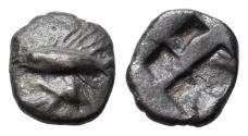 Ancient Coins - Mysia, Kyzikos, c. 500-480 BC. AR Hemiobol. Tunny fish; lotus flower below