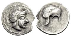 Ancient Coins - Sicily, Himera, c. 430 BC. AR Litra. R/ Helmet. RARE