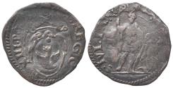 World Coins - Italy, PAPAL STATE. Macerata. Gregorio XIII (1572-1585). BI Quattrino. Papal arms. R/ St. Julian