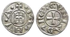 World Coins - CRUSADERS - Italy. Genova, Republic, c. 1139-1339. AR Denaro. Castle. R/ Cross. Extremely Fine