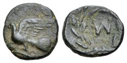 Ancient Coins - Sikyon, c. 330-270 BC. Æ Chalkous. Dove flying R/ Σ within wreath with tie above