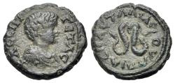 Ancient Coins - Thrace. Pautalia, Geta (As Caesar, AD 209-211), Æ 18mm. R/ SNAKE