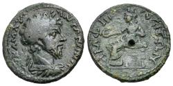 Ancient Coins - Marcus Aurelius (161-188). Macedon, Amphipolis. Æ 24mm. R/ Turreted Tyche seated