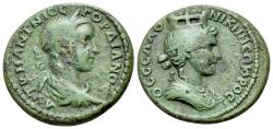 Ancient Coins - Gordian III (238-244). Macedon, Thessalonica. Æ 26mm. R/ Turreted and draped bust of Tyche