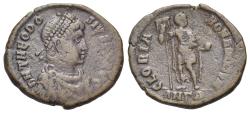 Ancient Coins - Theodosius I (AD 379-395) Æ Follis. Antioch mint. R/ GLORIA ROMANORVM