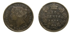 Ancient Coins - Canada 1899 10 Cents Small 9 VF-20