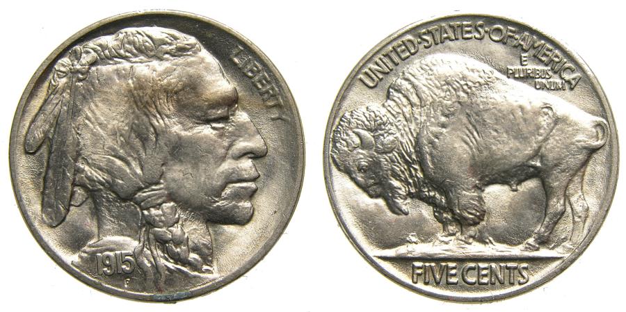 US Coins - United States 1915 5 Cents Indian Head Buffalo Nickel Philadelphia Mint BU Brilliant Uncirculated Worth Grading