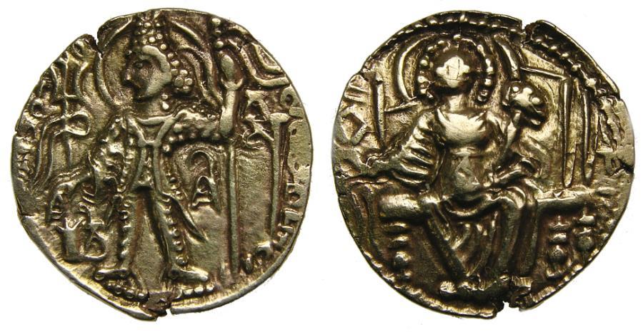 Ancient Coins - INDIA, Kushan Empire, Shaka. Circa AD 325-345. Gold Dinar (20 mm, 7.66 g, 12h) Good VF+