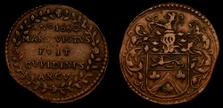 World Coins - Netherlands 1660 Low Countries Copper Jeton (6.01g, 29mm, 1h) Bruxelles Jean Baptise Larchier Good VF