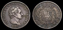 World Coins - 1829 Italian States Sardinia 5 Lire .900 .7234 KM#116.2 VF+
