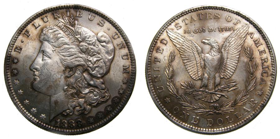 US Coins - United States Moragan Silver Dollar 1888 UNC Die Clash VAM Variety Lips Toning