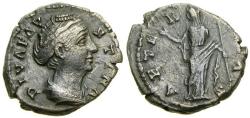 Ancient Coins - Diva Fustina Senior (A.D. 138-141), AR Denarius (18 mm, 3.09 gm., 6h), Rome Mint, Struck under Antoninus Pius after A.D. 141 VF Aeternitas