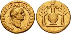 Ancient Coins - Divus Vespasian, Died AD 79. AV Aureus (18mm, 7.22 g, 5h), Rome mint, Struck under Titus, AD 80-81. aVF