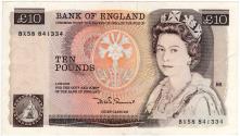 World Coins - England 1975-1985 10 Pounds Banknote P379b EF