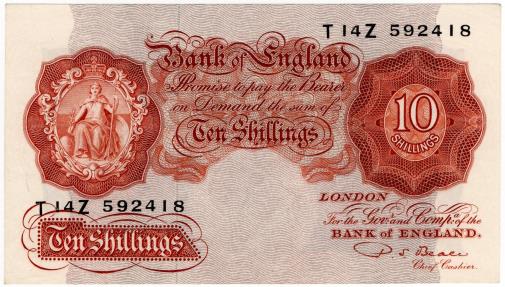 World Coins - England 1949-1955 10 Shillings P368b