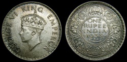 World Coins - INDIA, Colonial, British India, George VI, King of the United Kingdom and Emperor of India, 1936-1952. AR Rupee. Bombay mint, Dated 1938