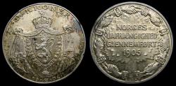 World Coins - Norway, 1906 Silver 2 Kroner Independence KM #363 Toned UNC Mintage Only 100,000 Pieces