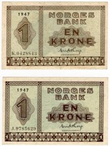 World Coins - Norway 1947 1 Krone P15b UNC