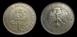 World Coins - Germany 1931-G, 5 Reichsmark, KM-56, AU 