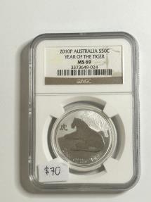 World Coins - 2010P Australia 50 Cent Year of the Tiger Silver Coin MS 69 NGC