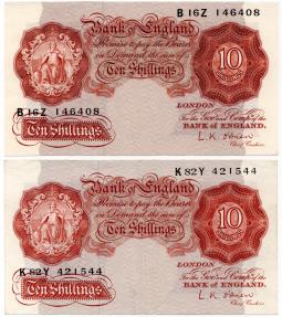 World Coins - England 1949-1955 Lot of two 10 Shillings 421544 & 146408 P368c AUNC