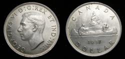 World Coins - CANADA 1937 Silver Dollar Voyageur Scene Very High Grade UNC