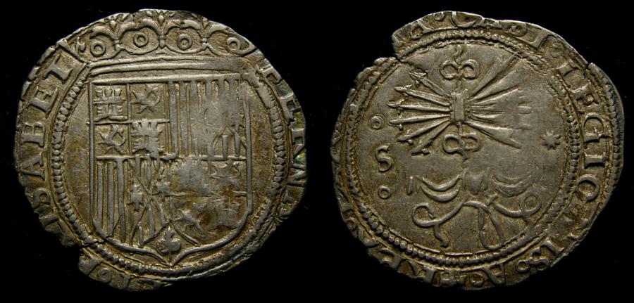 World Coins - SPAIN, Castile & León, Fernando V & Isabel I (Los Reyes Católicos - the Catholic Monarchs), 1474-1504. AR Real (24 mm, 3.41 g), Seville mint EF