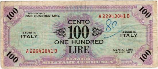 World Coins - Itally 1943 100 Lire P68 Fine