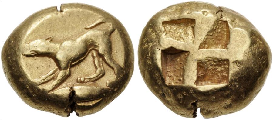 Ancient Coins - MYSIA, Kyzikos, Circa 550-450 BC, EL Stater (18.5mm, 16.09 g). Good VF