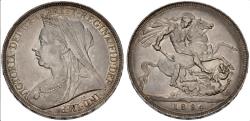 World Coins - Great Britain, Queen Victoria. 1837-1901. Silver Crown. Dated 1894 and LVII. Toned EF+