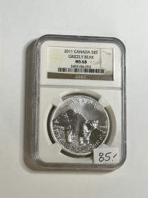 World Coins - 2011 Canada $5 Grizzly Bear Pure Silver Coin .9999 MS 68 NGC Graded