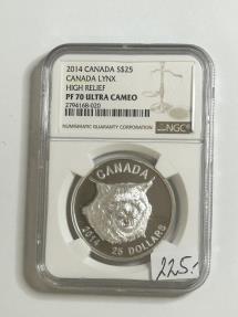 World Coins - 2014 Canada $25 Canada Lynx High Relief PF 70 Ultra Cameo NGC Graded