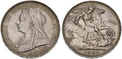 World Coins - Great Britain, Queen Victoria. 1837-1901. Silver Crown. Dated 1896 and LX AU+