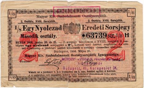 World Coins - Hungary 1906 Lottery Ticket