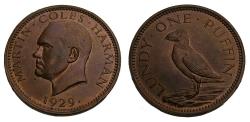 Ancient Coins - Lundy Island 1929 One Puffin Token Martin Coles Harman KM# TN2 Choice BU Rare This Nice