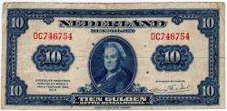 World Coins - Netherlands 1943 10 Gulden P66a F/VF