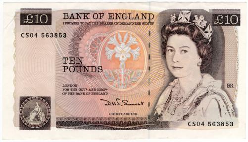 World Coins - England 1980-1984 10 Pounds Queen Elizabeth II on the front and Florence Nightingale on the reverse P379d EF+