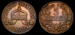 World Coins - German East Africa 1909-J, 5 Heller, KM#11, EF+