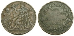 World Coins - BELGIUM, Leopold I, 1831-1865, King's 25th Anniversary, Bronze Medallic 5 Centiemen, 1856 (28 mm, 9.52 gm., 6h) Fine Rare
