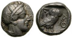 Ancient Coins - ATTICA, Athens, Circa 454-404 B.C. AR Tetradrachm (23 mm, 17.15 g, 3h) EF Owl Athena