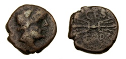 Ancient Coins - SPAIN, Carteia, Circa 150-100 B.C. Æ Semis (18 mm, 6.45 gm., 6h) aVF Very Rare