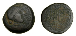 Ancient Coins - SPAIN, Obulco, Late 2nd century B.C. Æ 27mm (14.45 gm., 1h). L. Aemilius and M. Junius, aediles VF