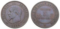 World Coins - France 1853 10 Centimes Medallic Coin Emperor's Visit to Lille Bourse KM#M24 EF+ 