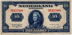 World Coins - Netherlands 1943 10 Gulden P66a VF